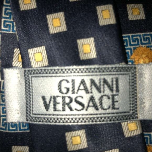 Gianni Versace  Blue and Gold Geometric Silk Tie- made in Italy- preloved. - Picture 4 of 8